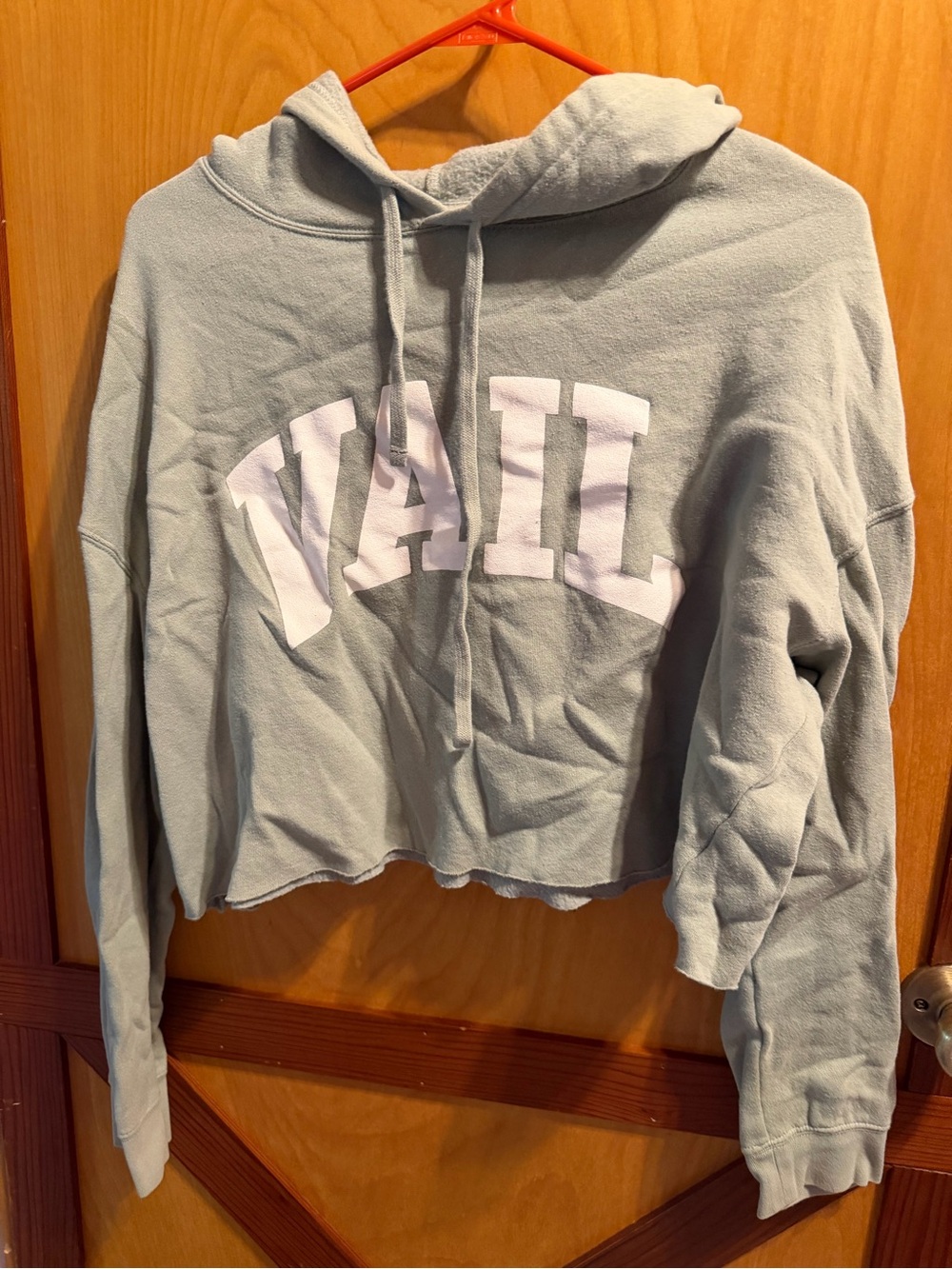 Juniors Cropped Green Hooded Sweatshirt with White Logo